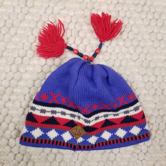 Merkley 100% Wool Patterned Beanie Beaded Pom Pom Tassel - Picture 7 of 9